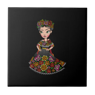Carreau poupée mexicaine avec fleurs