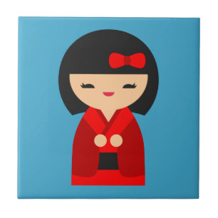 Carreau Poupées japonaises Red Kokeshi