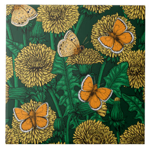 Carreau Pré de Dandelion sur vert foncé