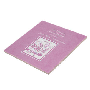 Carreau Première communion de la petite-fille, rose