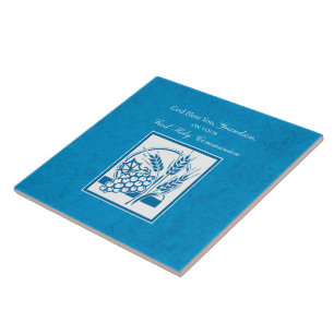 Carreau Première communion petit-fils Bleu, Blé, Raisins