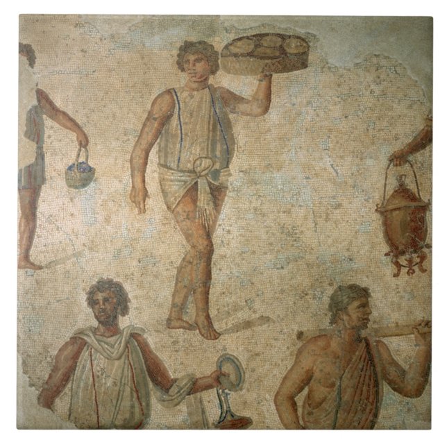 Carreau Préparations pour un banquet, fragment de marbre, (Devant)