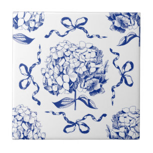 Carreau Preppy Blue Toile Hydrangea Bow Motif sans couture