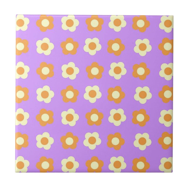 Carreau Préppy violet orange floral simple Motif à fleurs (Devant)