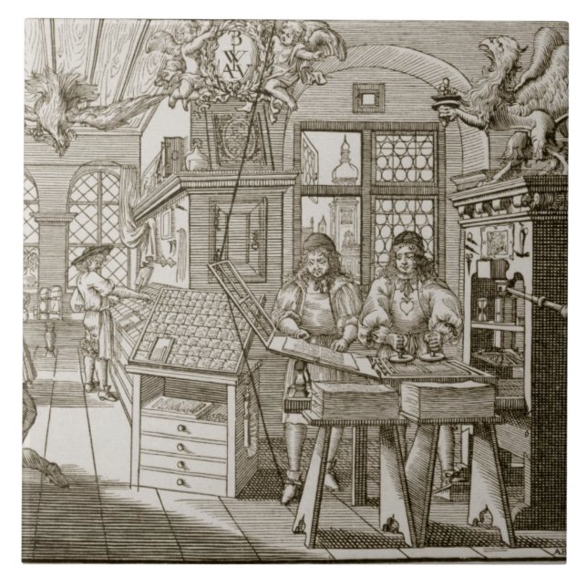 Carreau Presse typographique allemande médiévale (gravure) (Devant)