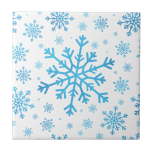 Carreau Pretty Blue Christmas Snowflakes sur Winter White 