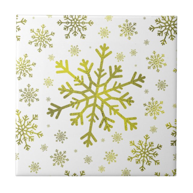 Carreau Pretty Gold Noël Snowflakes sur Winter White (Devant)