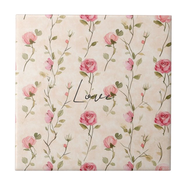 Carreau Pretty Pink Cream Roses Floral Bridal Shower (Devant)