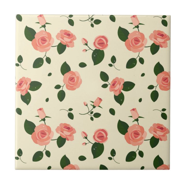 Carreau Pretty Pink Roses Pastel Pink Pattern (Devant)