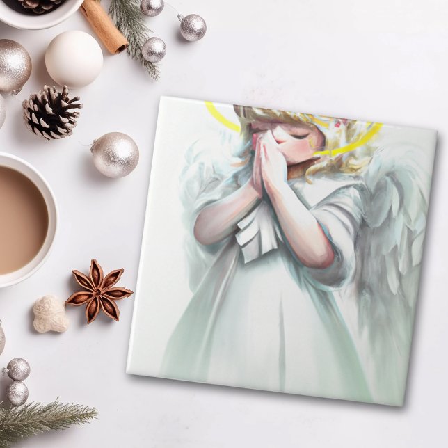 Carreau Prier Petite fille Ange avec ailes (Ceramic Tile)