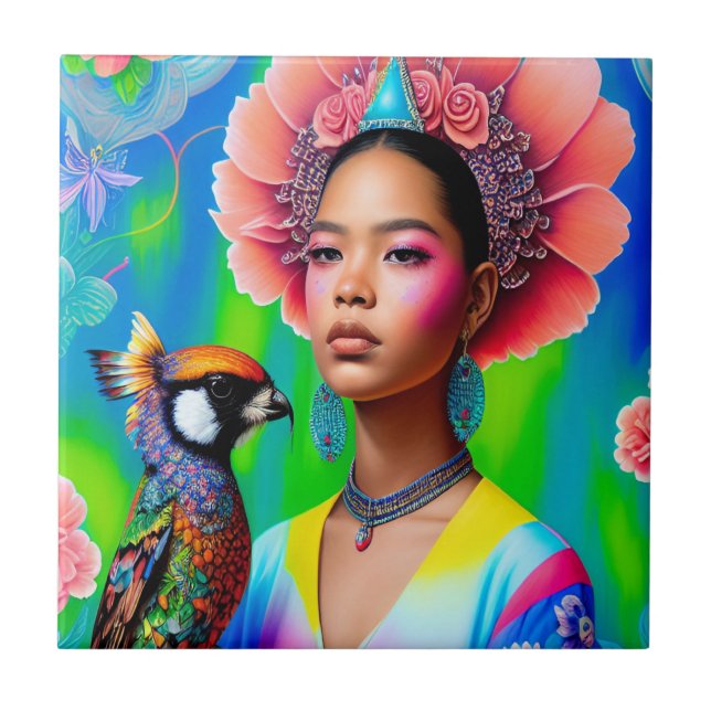 Carreau princesse florale avec oiseau (Devant)