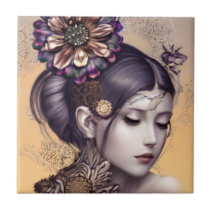 Carreau Princesse Steampunk avec une fleur couleur cuivre