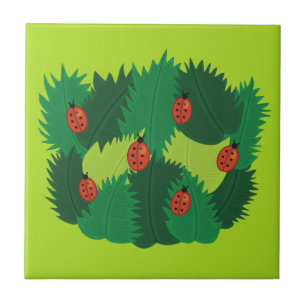 Carreau Printemps vert de feuille et de coccinelles