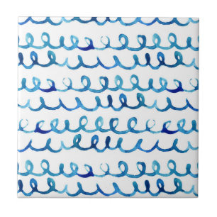 Carreau Profil onduleux d'aquarelle bleue peinte à la main