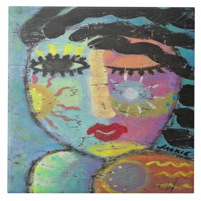 Carreau Profitez de Sunshine Abstrait Portrait d'une femme (Devant)
