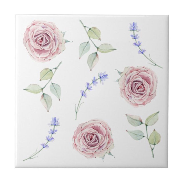 Carreau Provence Rose, Lavande et Feuille sans couture (Devant)