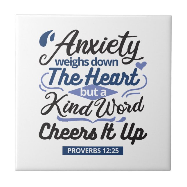 Carreau Proverbs 12:25 Bible Verse – Kind Word Art (Devant)