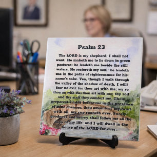 Carreau Psaume 23 Pont aquarelle, fleurs roses