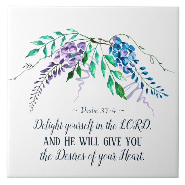 Carreau Psaume 37:4 Plaisir dans le Seigneur, Floral (Devant)