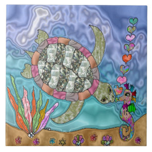 Carreau Psychédélic Sea Turtle Seahorse