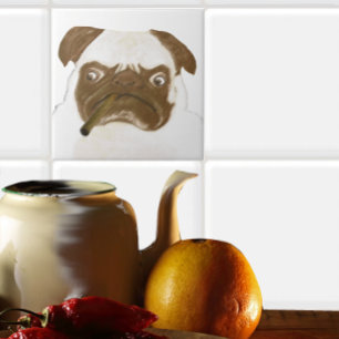 Carreau Puggy Grumpy personnalisée avec Cigar