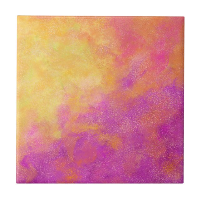 Carreau Purple, Fuchsia, Jaune Orange moderne Abstrait (Devant)