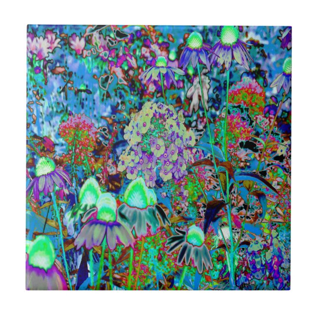 Carreau Purple psychédélique et fleurs de jardin vert citr (Devant)