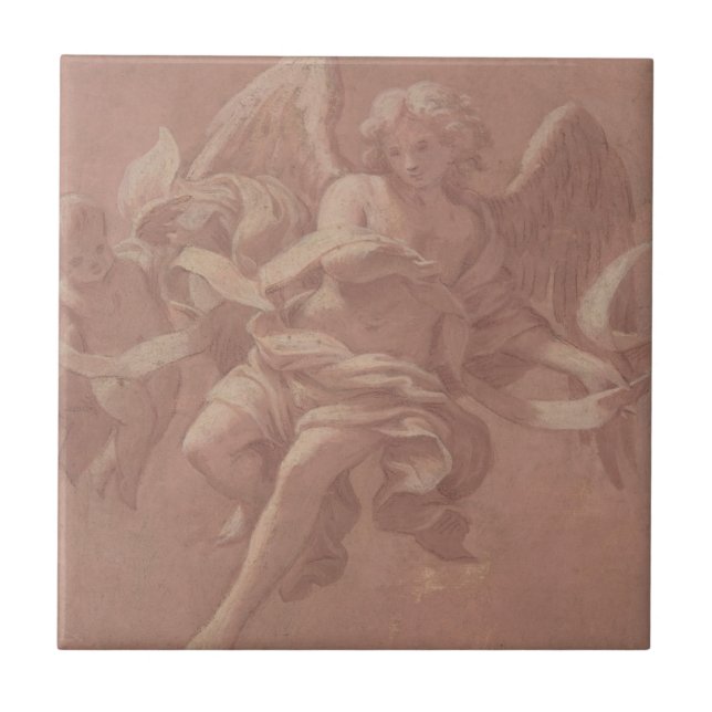 Carreau Putto et ange tenant une banderole (Devant)