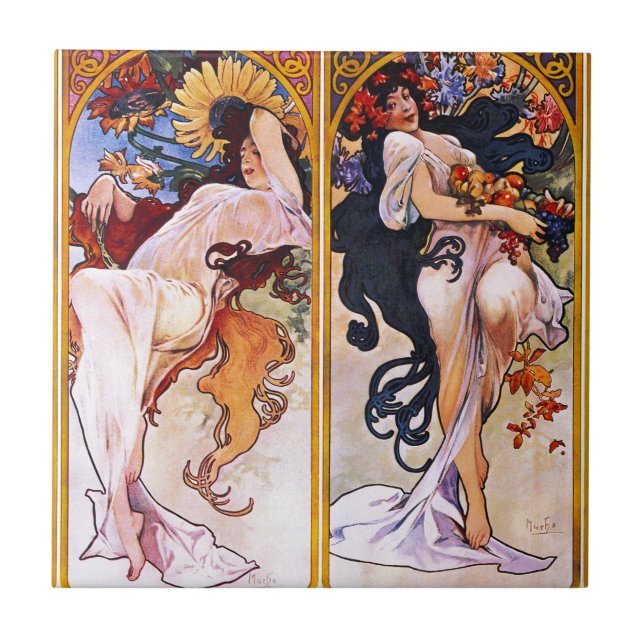 Carreau Quatre saisons par art déco Nouveau d'Alfons Mucha (Devant)
