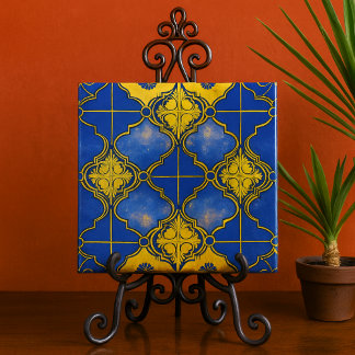 Carreau Quatrefoils Motifs marocains Bleu et or