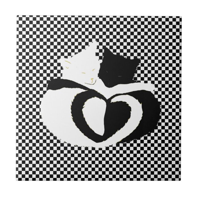 Carreau Queues CAT - amour noir blanc (Devant)