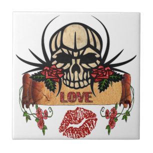 Carreau RAB Rockabilly Crâne Roses Love Lipstick