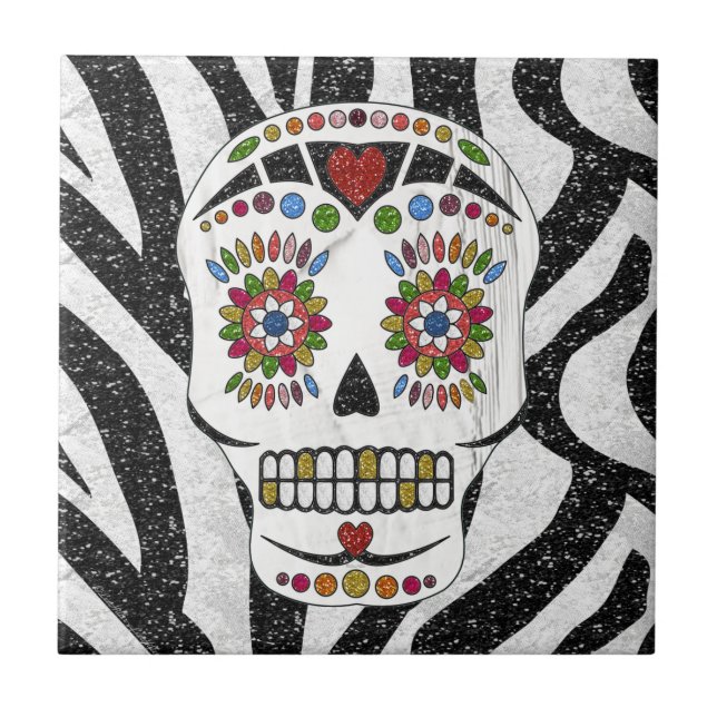 Carreau RAB Rockabilly Sugar Skull on Zebra (Devant)