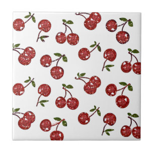 Carreau RAB Rockabilly Très Cerises Cerises Sur Fond Blanc