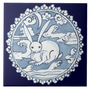 Carreau Rabbit bleu asiatique dans les nuages Design de po