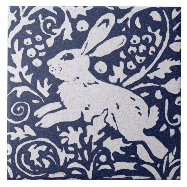 Carreau Rabbit Bleu Gris Granit Pierre Bois Animal Art (Devant)