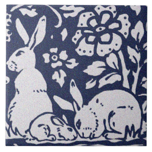 Carreau Rabbit Bleu Gris Granit Pierre Bois Animal Art