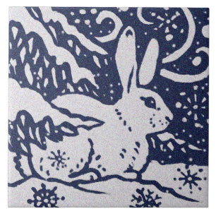 Carreau Rabbit Bleu Gris Granit Pierre Bois Animal Art