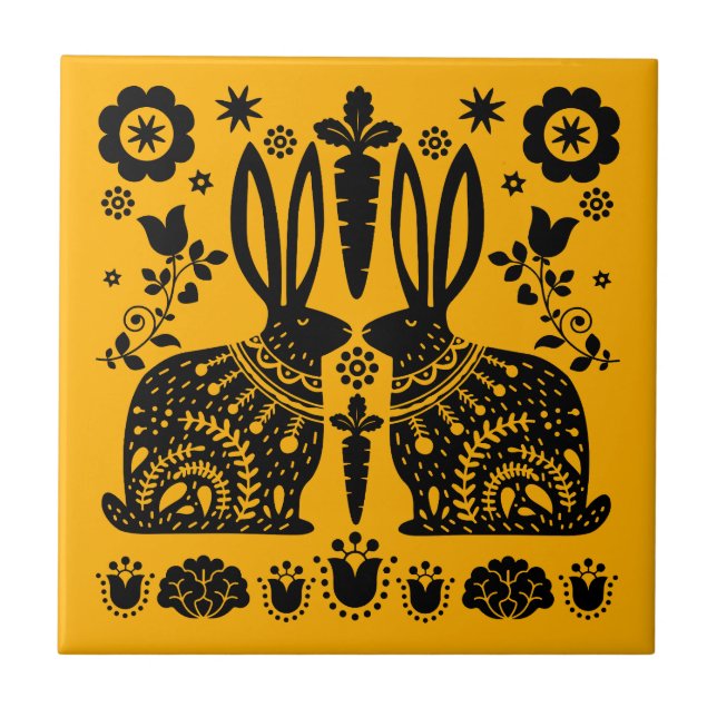 Carreau Rabbit Nordic Scandinavian Folk Art (Devant)