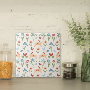 Carreau Rabbits Fleur sauvage Motif d'art populaire
