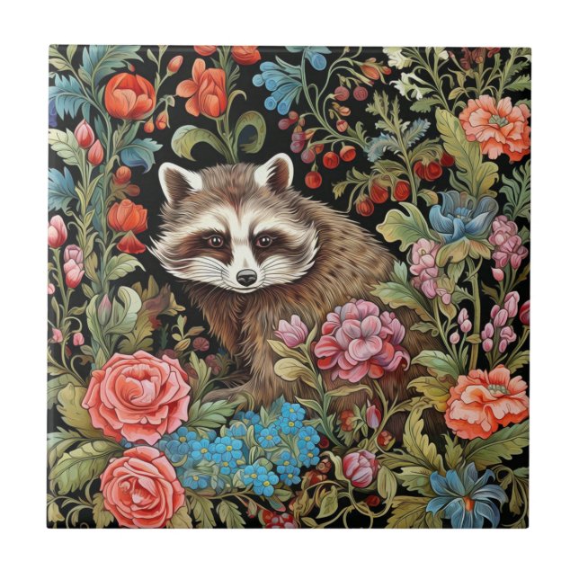 Carreau Raccoon dans le jardin inspiré par William Morris (Devant)