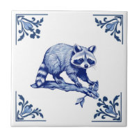 Raccoon Delft Blue et White Corners Woodland