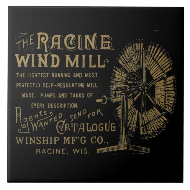 Carreau Racine Wind Mill Racine Wisconsin 1889 (Devant)