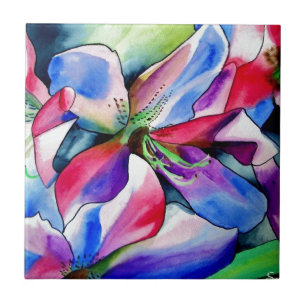 Carreau Rainbow Azalea fleur aquarelle originale
