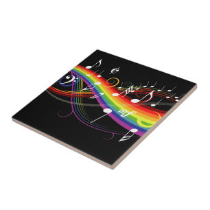 Carreau Rainbow White Music Notes sur Black