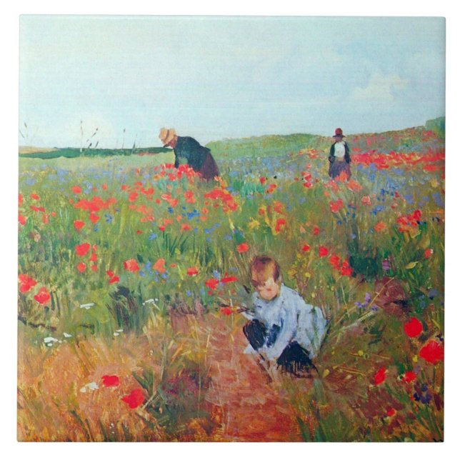 Carreau Ramasser les fleurs dans un champ, Mary Cassatt (Devant)