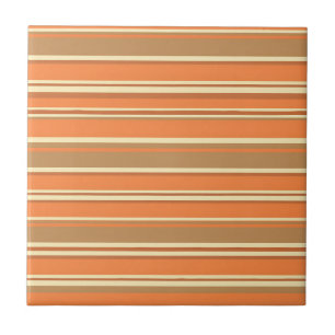 Carreau Rayé Marron Orange Rétro Moderne du Milieu du XXe