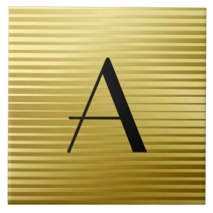 Carreau Rayures de satin d'or d'art déco de monogramme