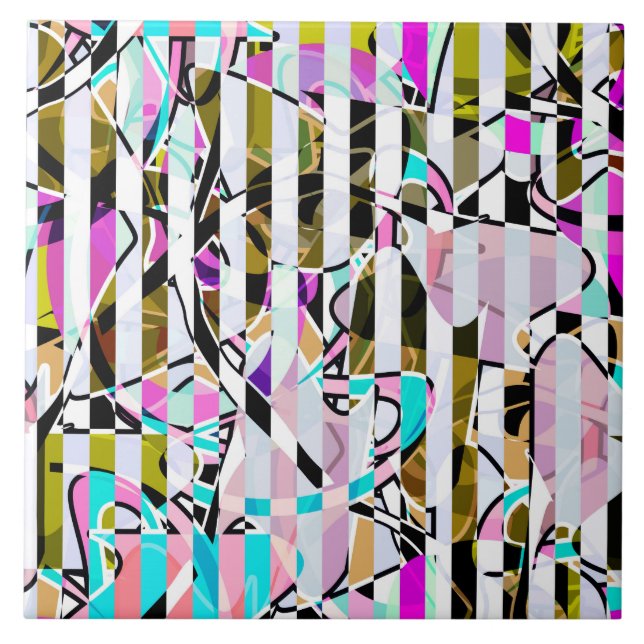 Carreau rayures motif rayées Abstraites beige turquoise p (Devant)