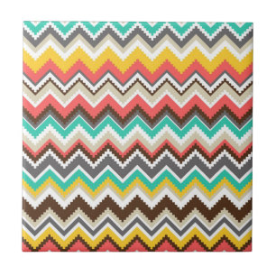 Carreau Rayures tribales aztèques colorées de zigzag de